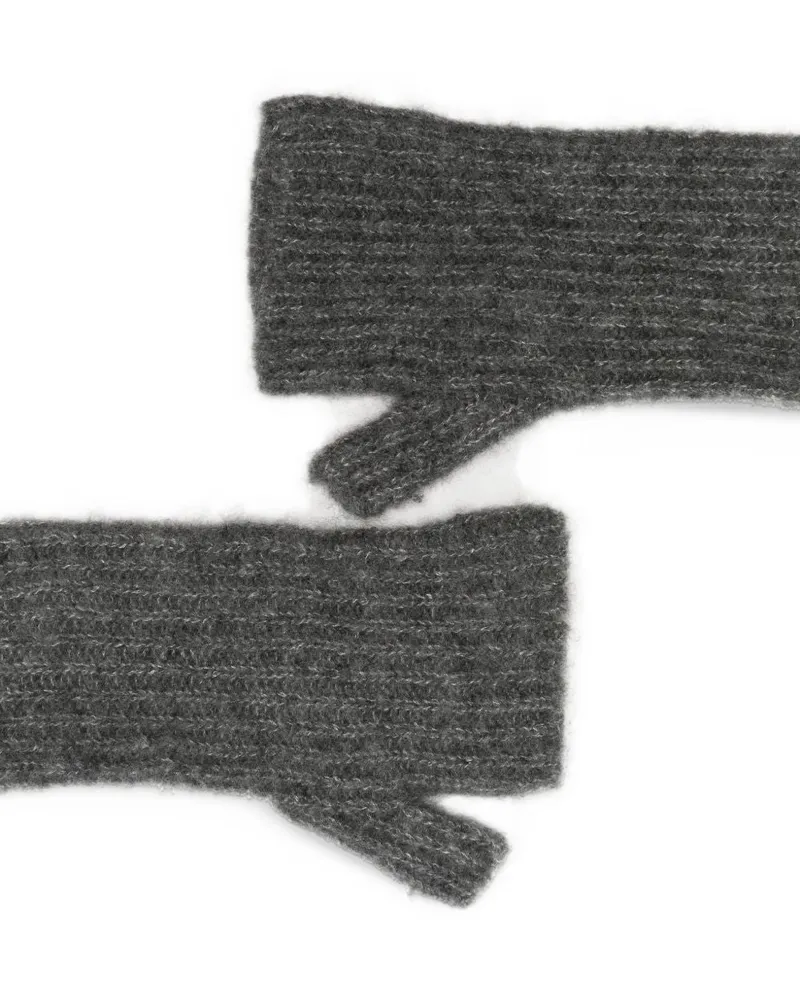 MRZ Cashmere Ribbed-Knit Fingerless Gloves — Grey Grey