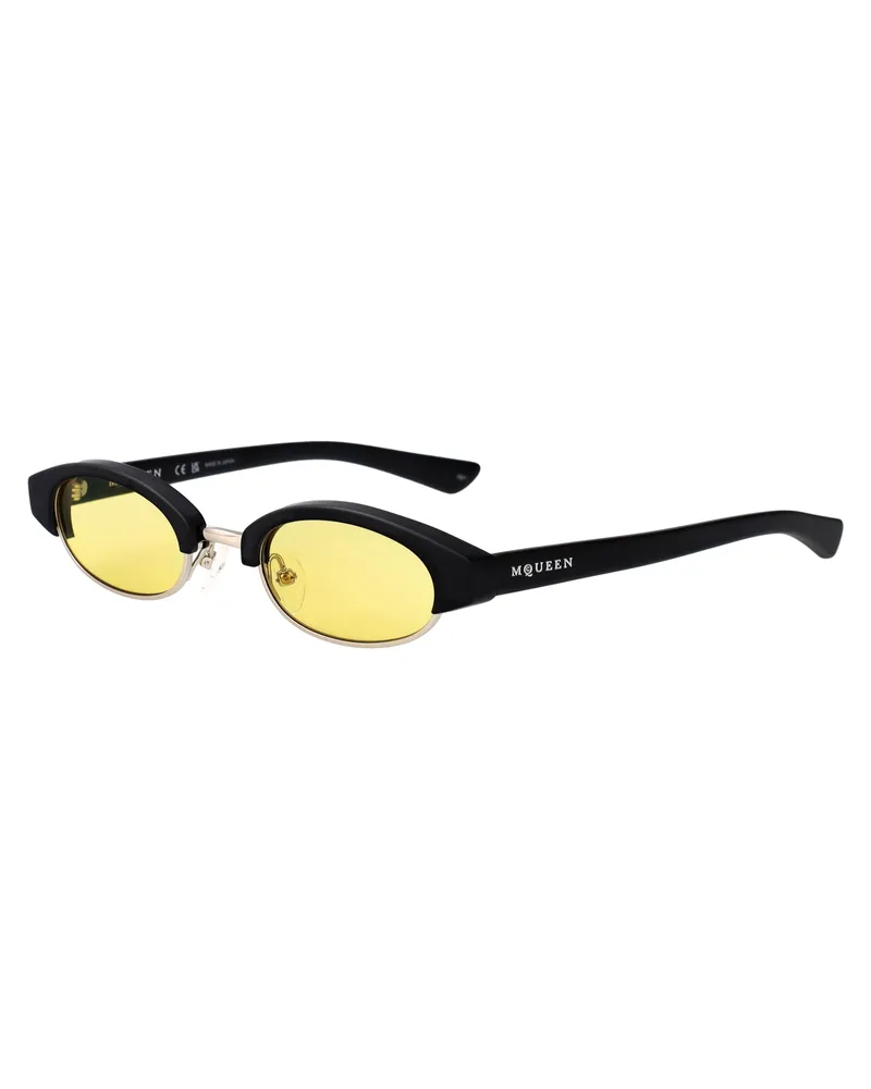 Alexander McQueen Unisex Sunglasses Am0534s Black-Black-Yellow Acetate Black/black/yellow Black