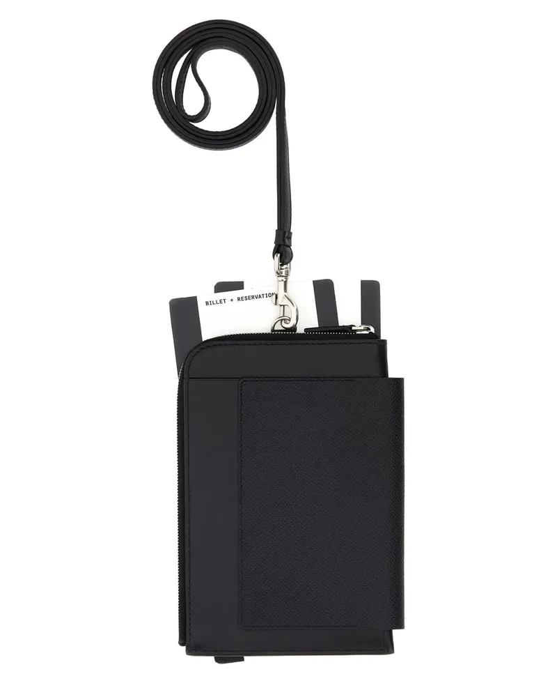 Balenciaga Men's Black Leather Phone Holed Portafogli Black