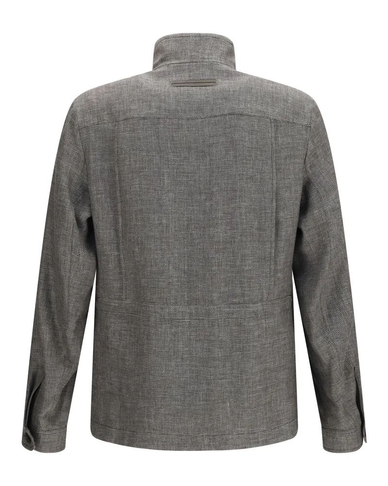 Ermenegildo Zegna Men's High-Collar Shirt Jacket 001 Gray