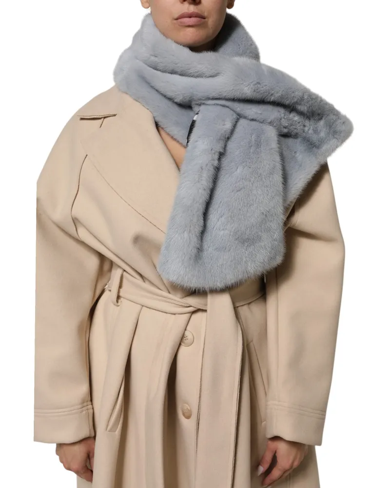 Dolce & Gabbana Women's Powder Blue Mink Fur Neck Warmer Scarf Light Blue