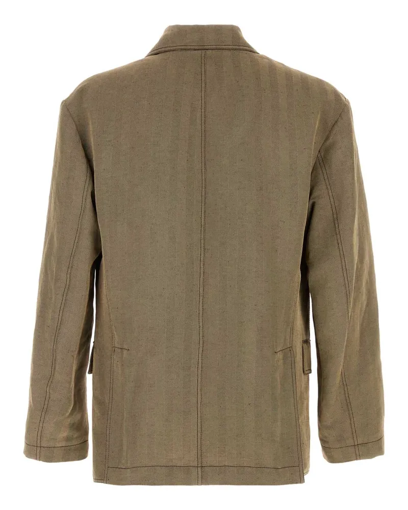 Ferragamo Men's Embroidered Linen Blend Blazer Expressosafari Exterior: Viscose Giacche E Gilet Jacket Beige