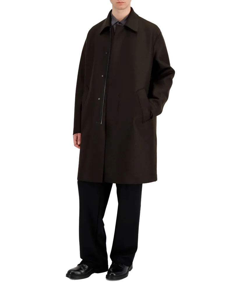 Harris Wharf London Men's Manteau Zippé  En Laine Pressée Brun Foncé Brown Coat Brown