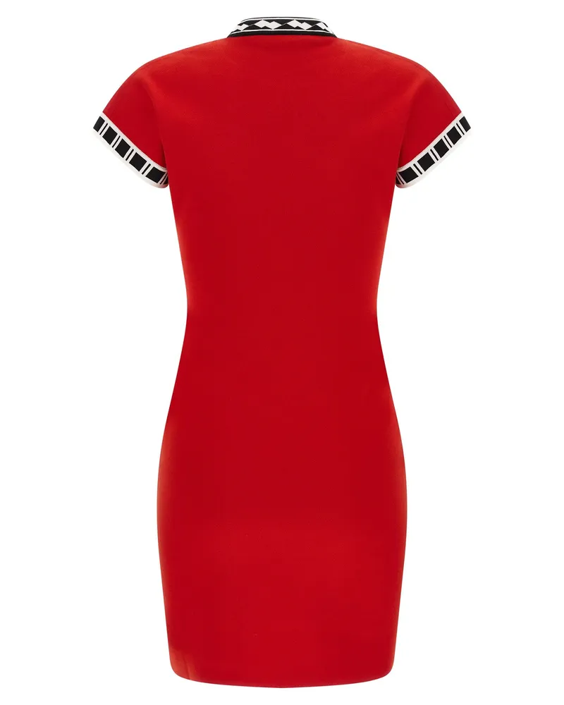 Versace Logo-Embroidered Cotton Knit Dress — Red Red