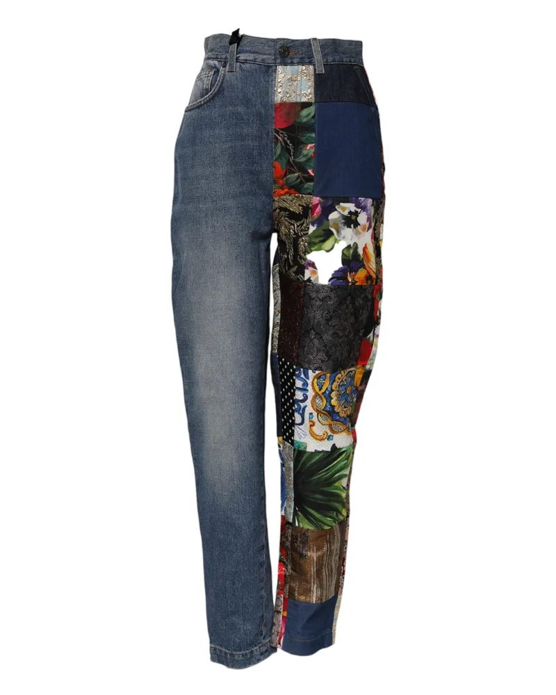 Dolce & Gabbana Women's Blue Amber Patchwork High Waist Denim Jeans Clothing Blue
