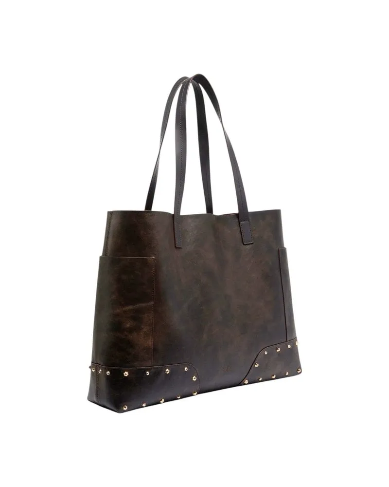 Pinko Calfskin Leather Tote Bag — Brown Brown