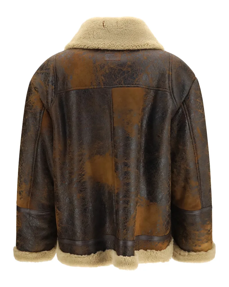 Valstar Lambskin with Shearling Collar Leather Jacket — Brown Brown