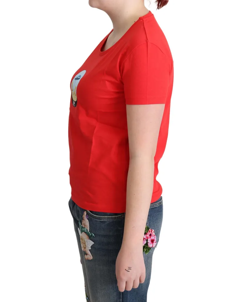 Moschino Women Red Printed Cotton Short Sleeves Tops Blouse T-Shirt Red