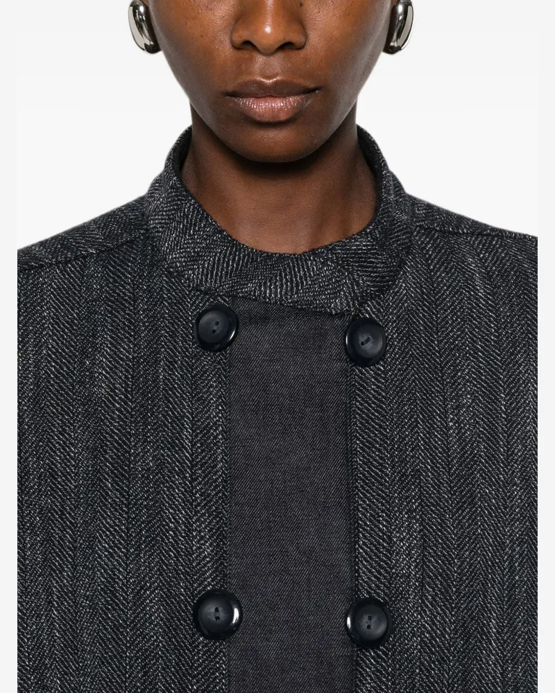 Emporio Armani Herringbone Double-Breasted Jacket — Charcoal Charcoal