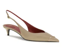 Kitten Heel Pointed Toe Slingback Heel — Beige