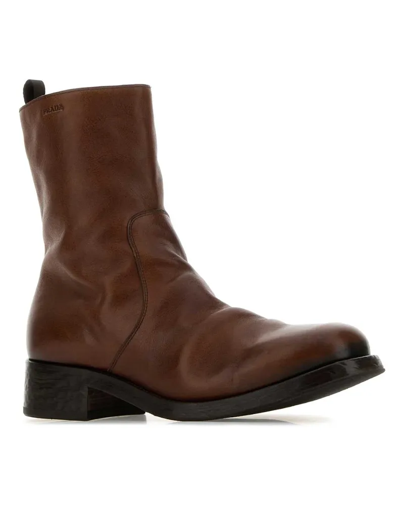 Prada Men's Brown Leather Boots Cacao Stivali Brown