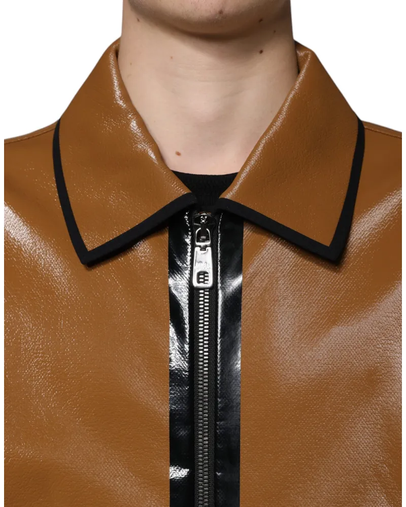 Dolce & Gabbana Brown Leather Full Zip Men Bomber Jacket Clothing Brown