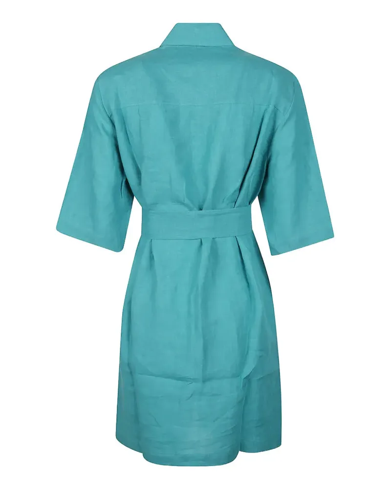 Eres Women's Belted Linen Dress Ss26 W Turquoise