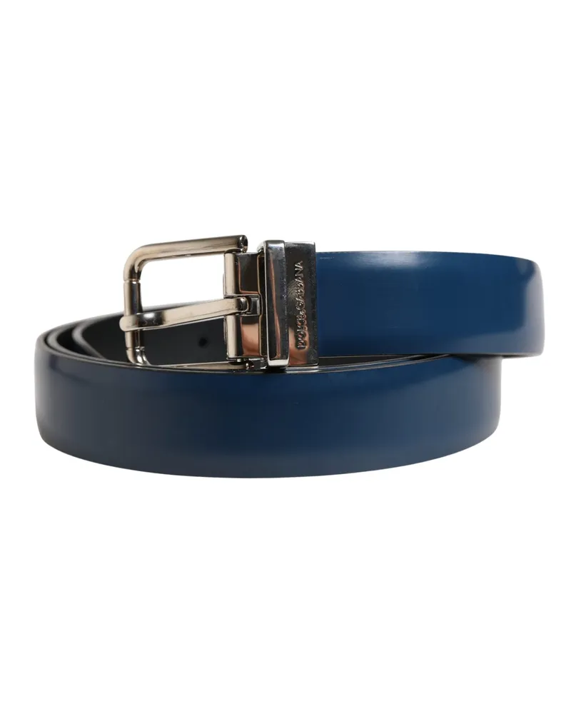 Dolce & Gabbana Men Blue Classic Leather Metal Buckle Belt Calf Blue