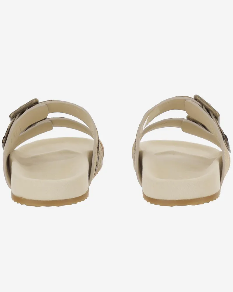 Burberry Women's Mixed Leather Slippers With Double Strap Ivory Calf Split Flat Shoes Ivory