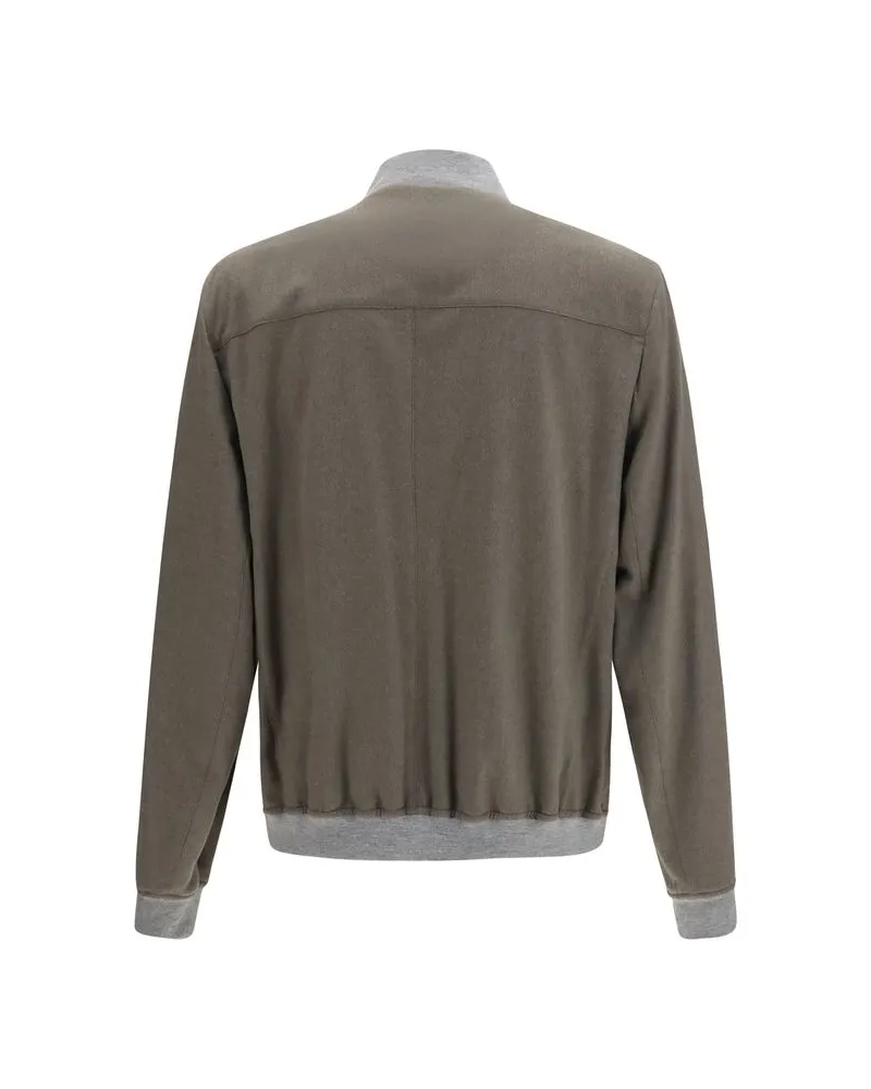 Brunello Cucinelli Bicolor Cashmere Bomber Jacket — Gray Gray
