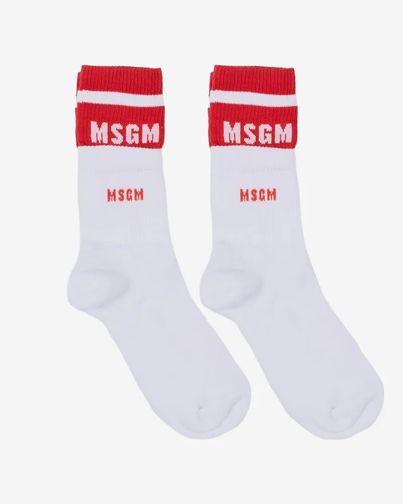 MSGM Kids' Girls Tights White-Tomato Red Cotton & Socks White/tomato Red