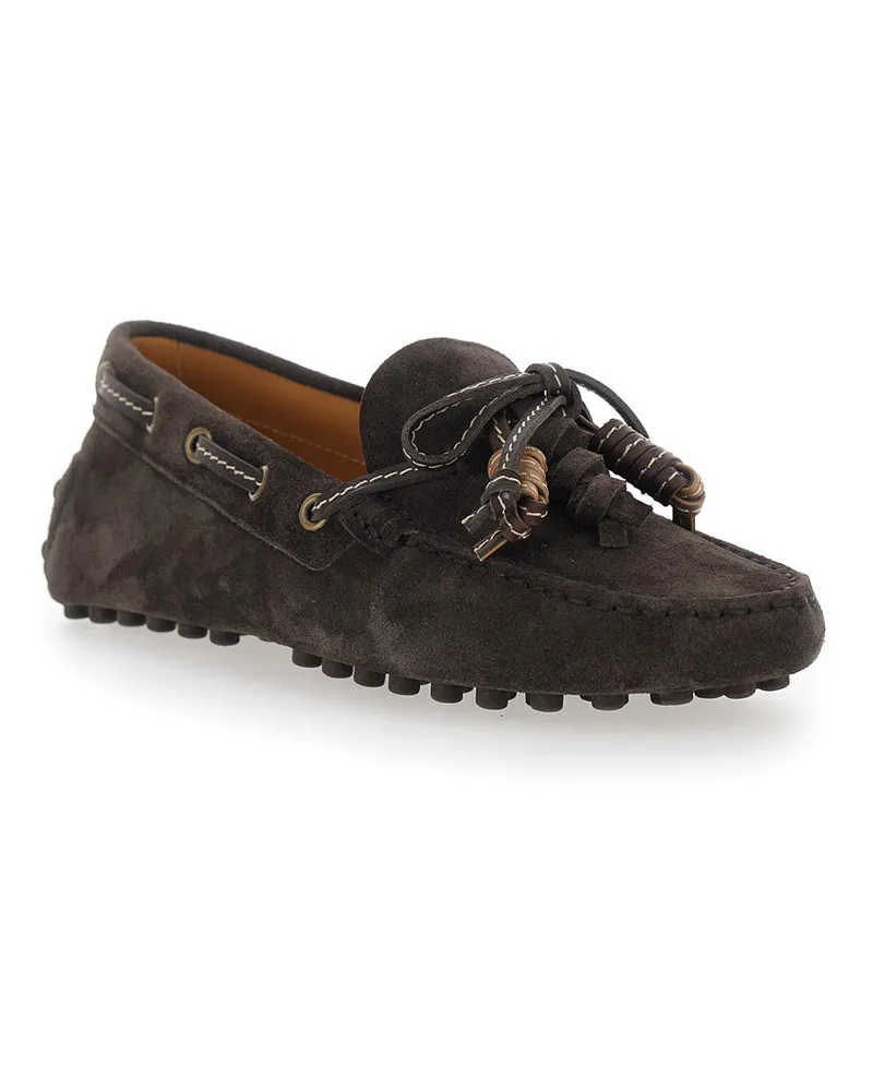 TOD'S Women's Loafers Suede Moccasin Brown Calf Leather Brown
