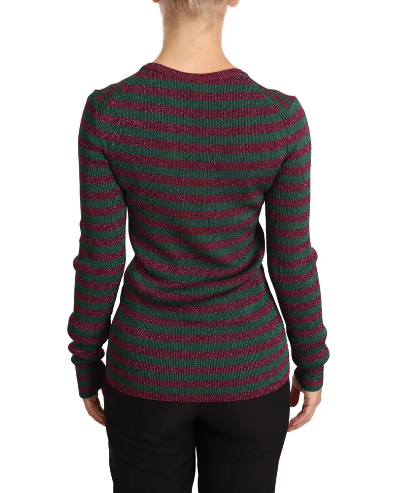 Dolce & Gabbana Women's Multicolor Striped Crew Neck Pullover Sweater Viscose Clothing Burgundy