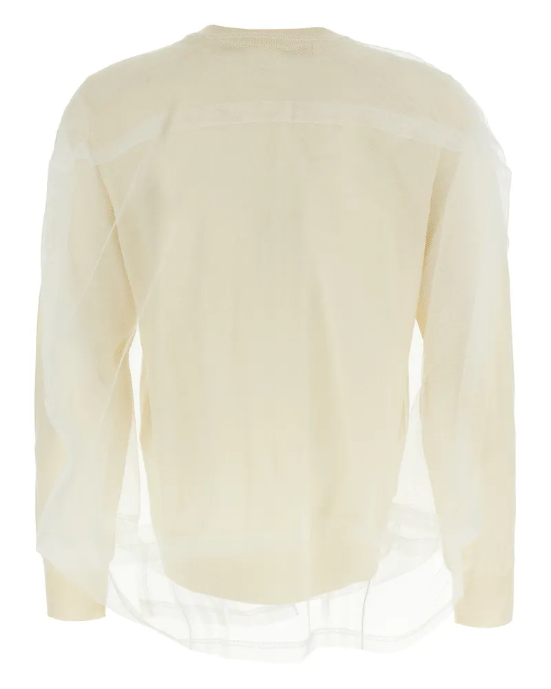 Comme des Garçons Tulle-Layered Knit Cardigan — Ivory Ivory