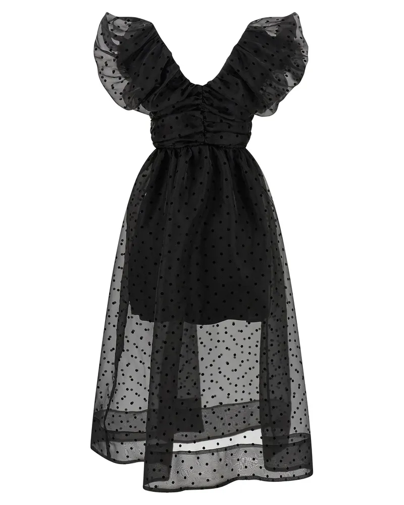 Ganni Polka-Dot Organza Dress — Black Black