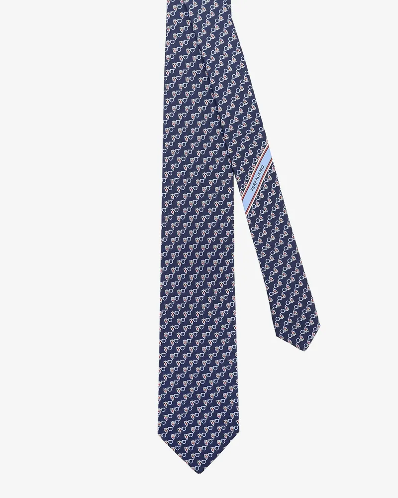 Ferragamo Men's Silk Tie Owl Print Blue Ties & Bow Navy