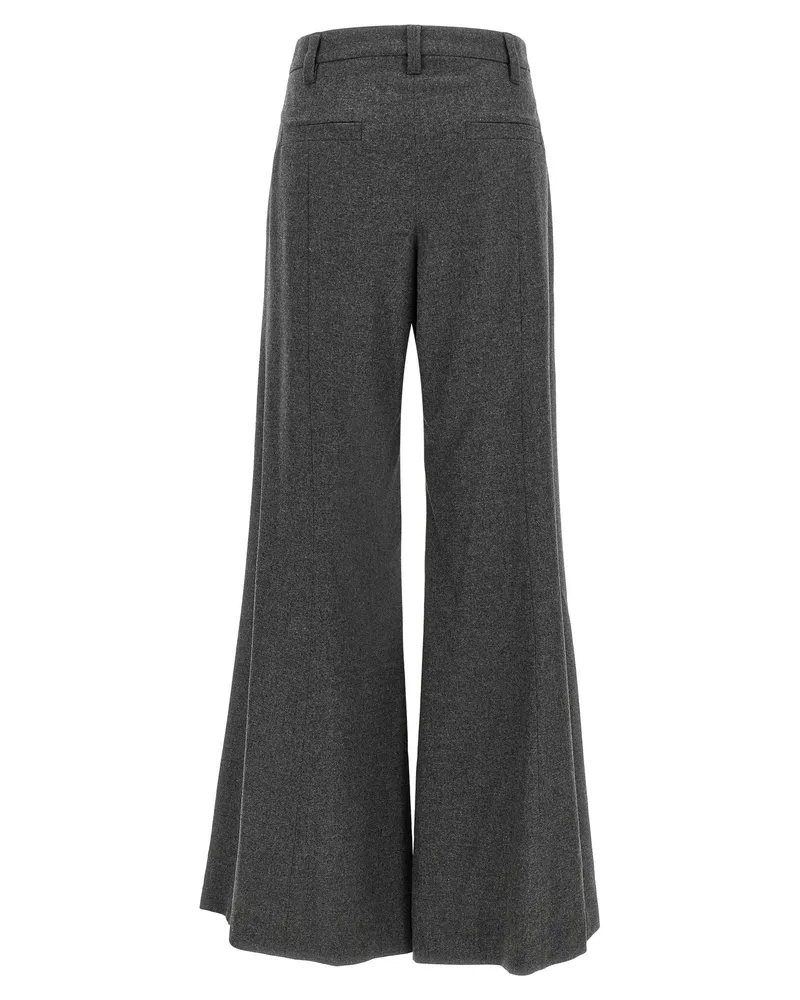 Brunello Cucinelli Virgin Wool-Cashmere Wide Flare Trousers — Grey Grey