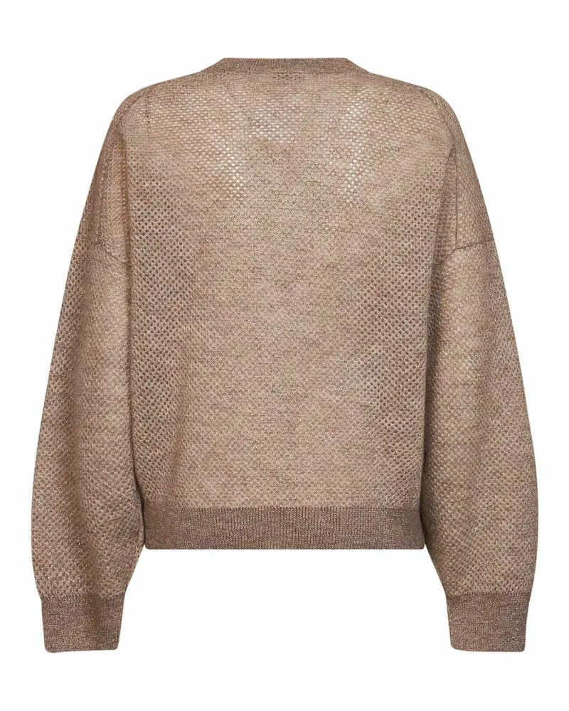 Brunello Cucinelli Women's Sweater Double-Knit Net Beige Mohair Beige