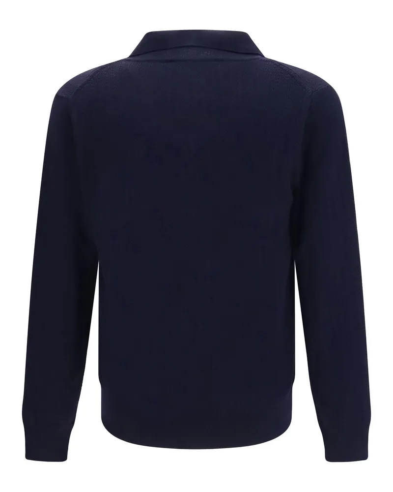 Brooksfield Men's Polo Collar Sweater Navy Fleece Wool Ovis Aries Navy