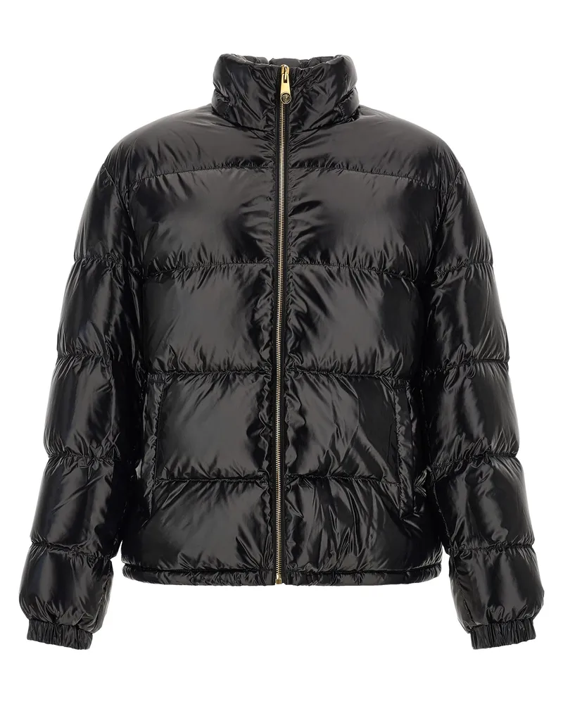 Versace Quilted Nylon with Barocco Hood Down Jacket — Black Black