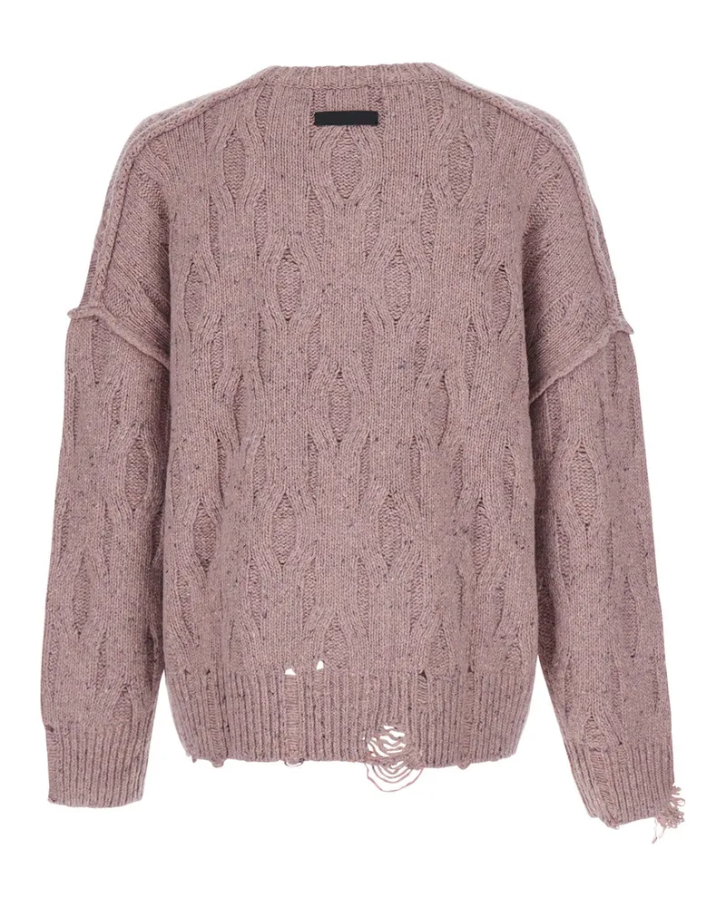 REPRESENT Distressed Cable-Knit Sweater — Pink Pink
