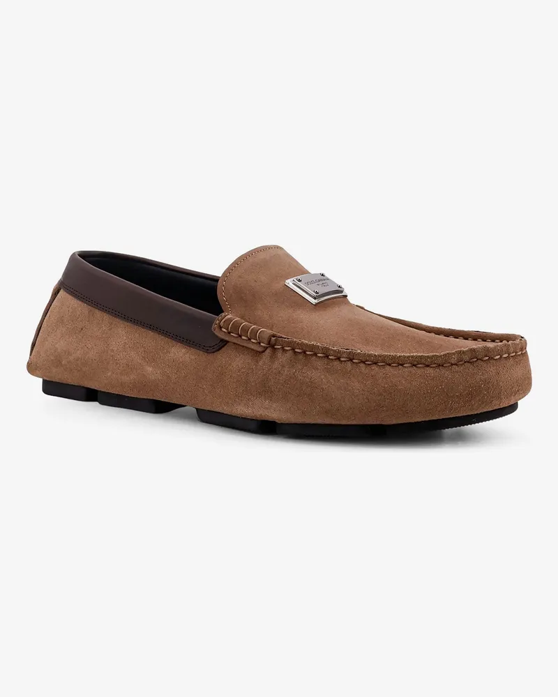 Dolce & Gabbana Men's Suede Loafer With Leather Inserts Brown Loafers Brown