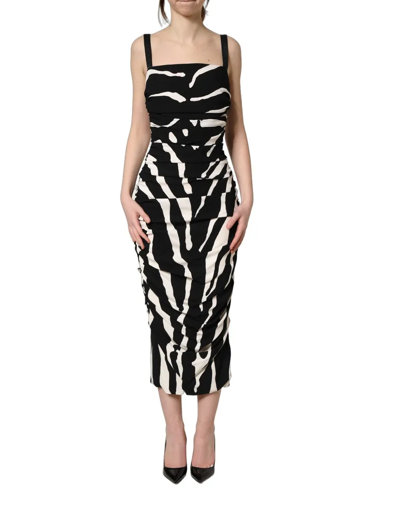 Dolce & Gabbana Women's Black White Zebra Cady Calf Length Dress And Viscose Spandex Black