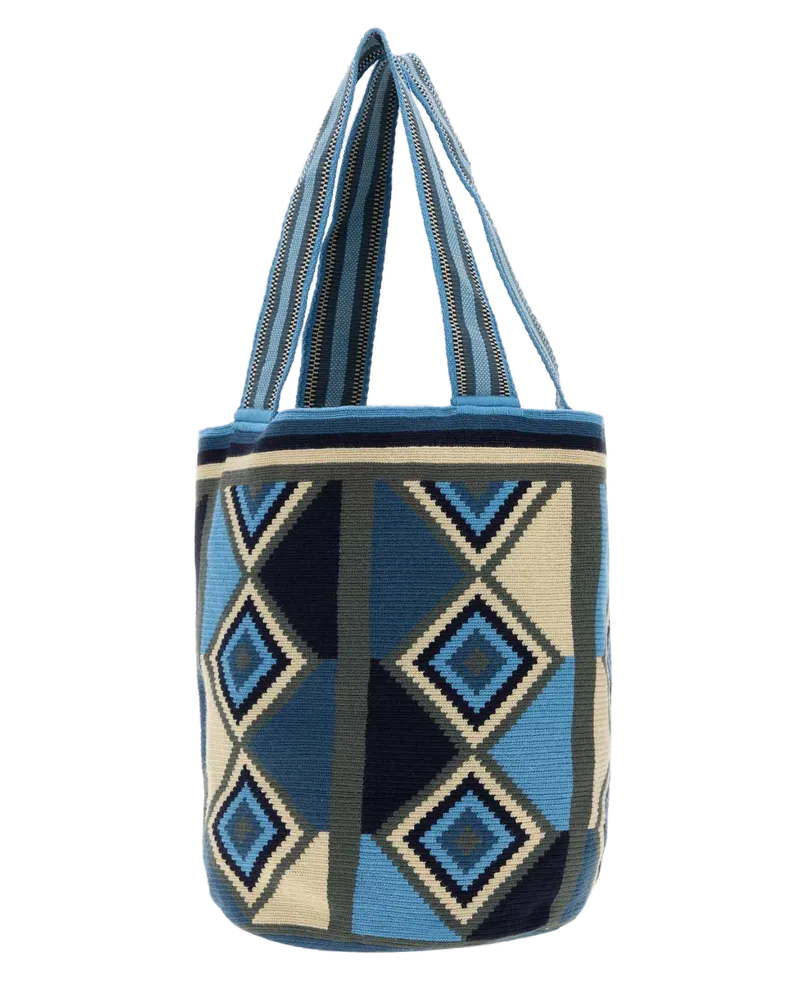 J.W.Anderson Women's Embroidered Fabric Wayuu Shopping Bag Bluemulti Exterior: Acrylic Borse A Mano Blue