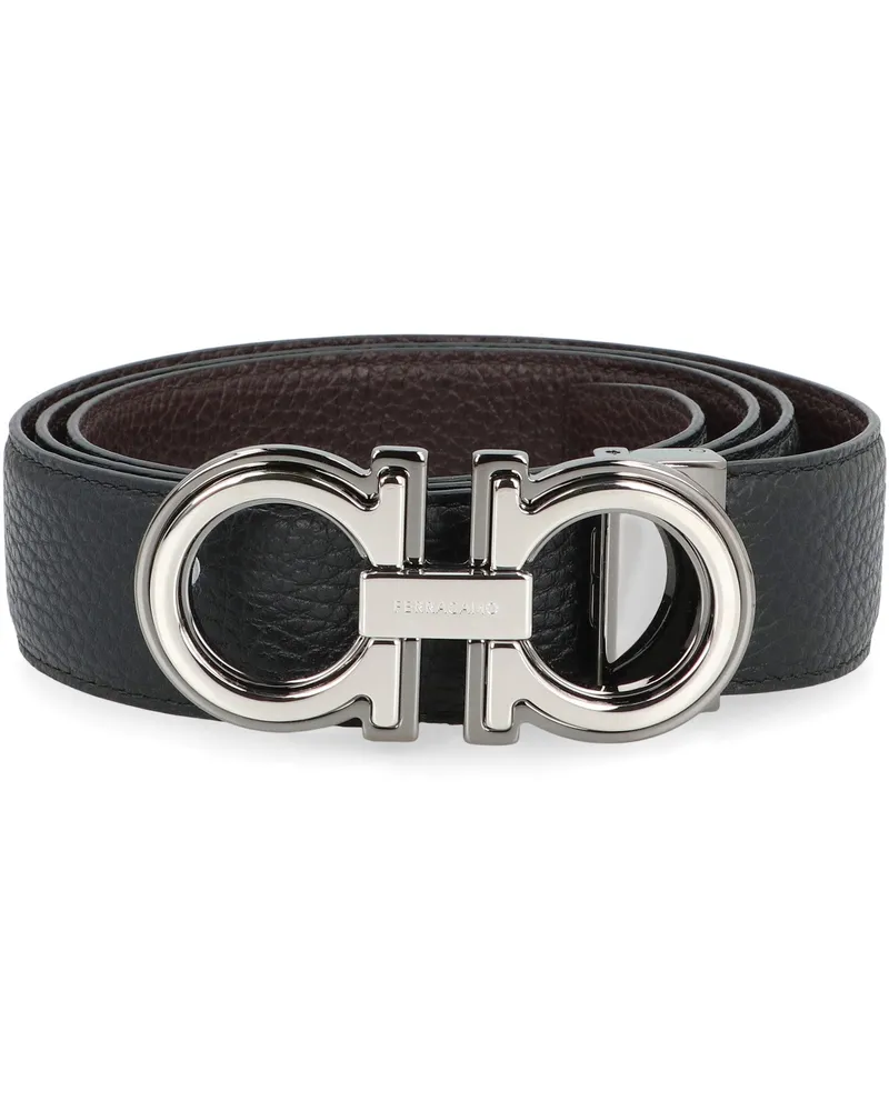 Ferragamo Men's Reversible Leather Belt With Gancini Buckle Black Calfskin Black