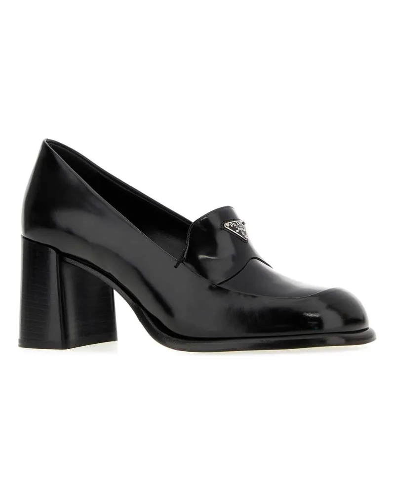 Prada Women's Black Leather Pumps Nero Mocassini Loafers Black