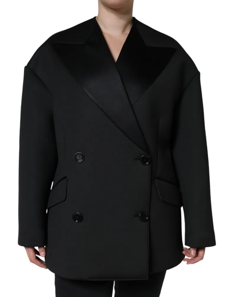 Dolce & Gabbana Women's Black Polyester Double Breasted Coat Jacket Silk Elastane Clothing Black