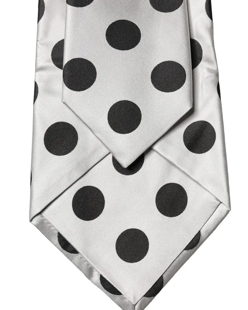 Dolce & Gabbana White Black Polka Dot Silk Adjustable Women Necktie Tie And White