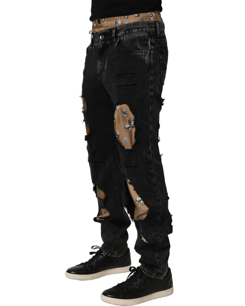Dolce & Gabbana Men's Black Distressed Cotton Straight Denim Jeans Clothing Black