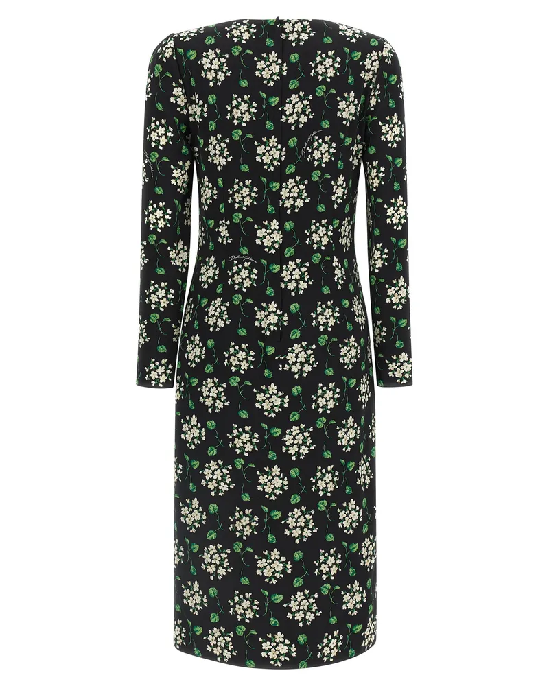Dolce & Gabbana Floral-Print Silk Charmeuse Dress — Black Black
