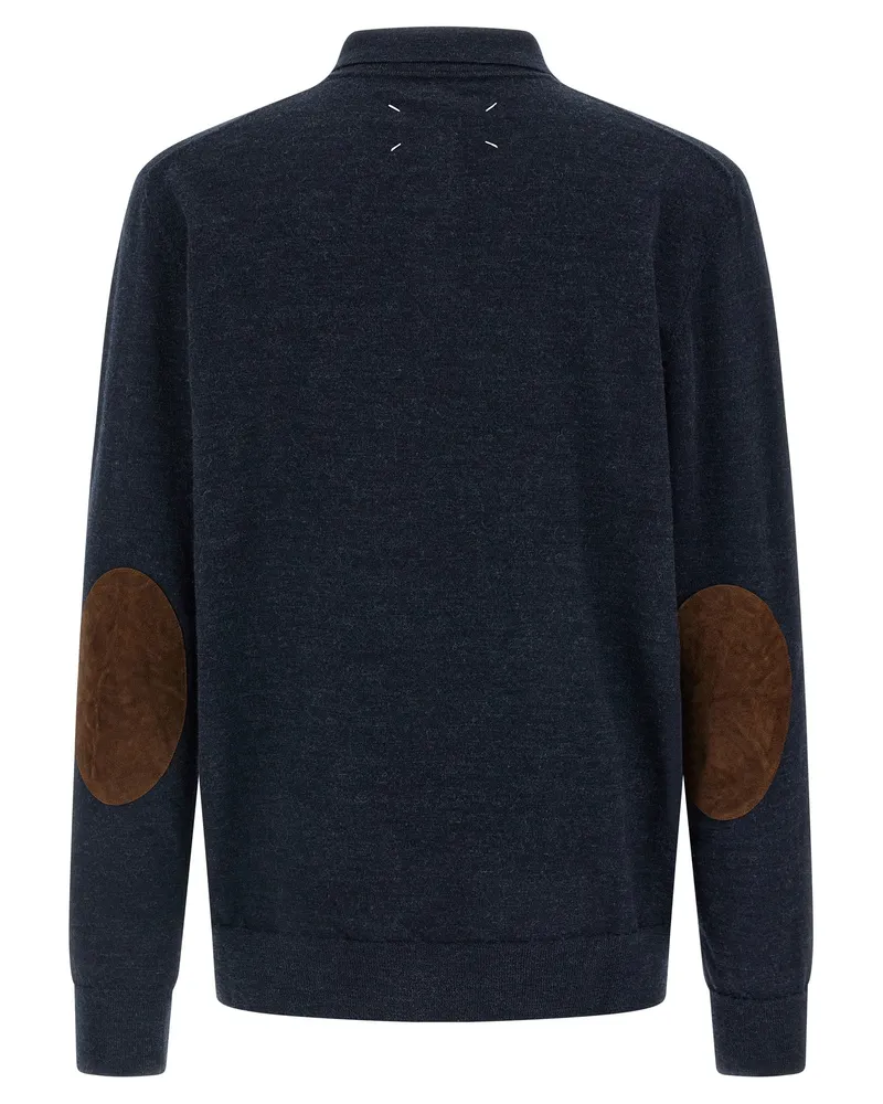 Maison Margiela Men's Blue Wool Polo Shirt Navy