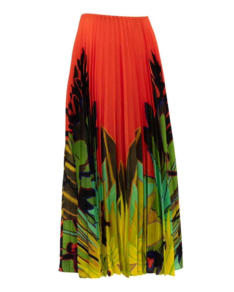 Valentino Garavani Women's Orange Pleated Floral Skirt Orange