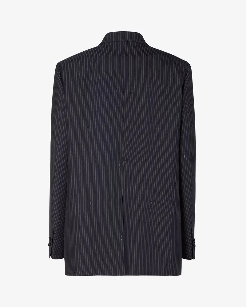 Fendi Double-Breasted Pinstriped Wool Blazer — Navy Navy