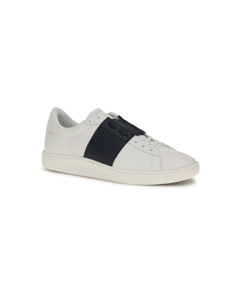 Valentino Garavani Men's Blue Calf Leather Bos Taurus Low Top Sneakers White
