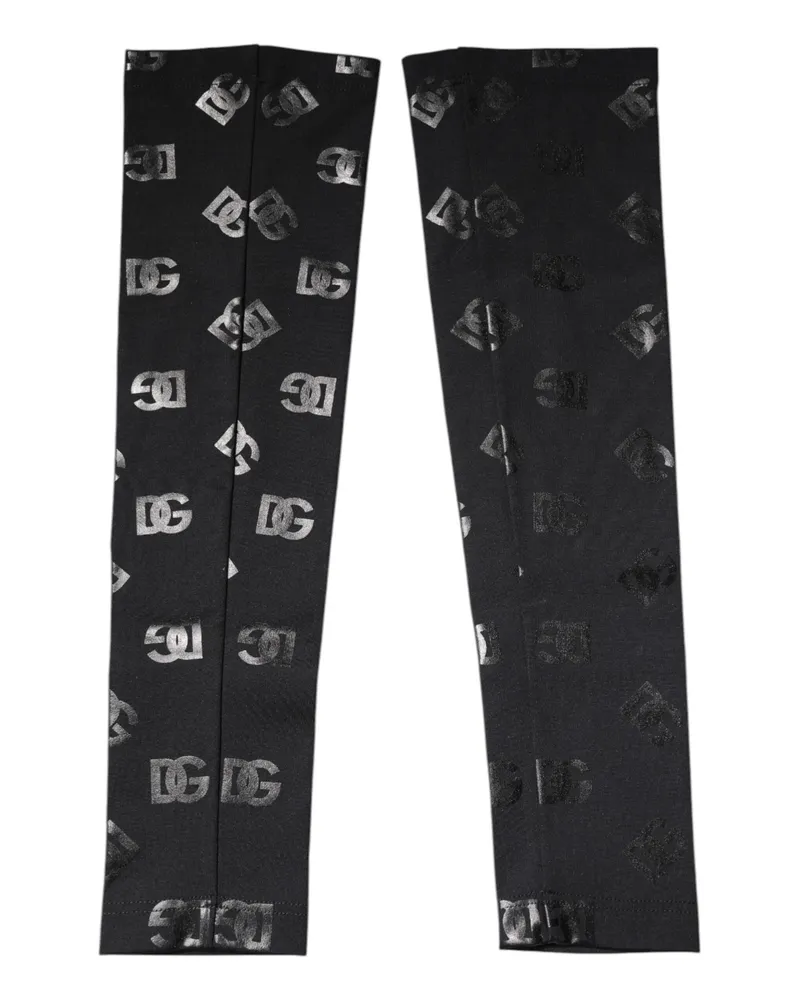 Dolce & Gabbana Women's Black Dg Logo Monogram Wool Stretch Arm Sleeves Virgin Cashmere Accessory Black