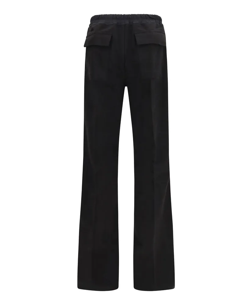 Rick Owens Men's Dietrich Drawstring Pants Brushed Twill Black Cotton Trousers Black