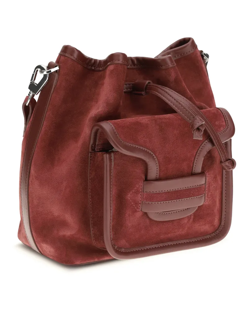 Pierre Hardy Women's Alpha Bucket Bag Suede Calf Carmine Burgundy Leather Bos Taurus Red