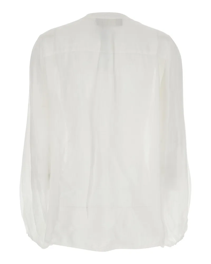 Bazar Deluxe Women's Shirt With Classic Collar, White Ramie Glass Blouses White