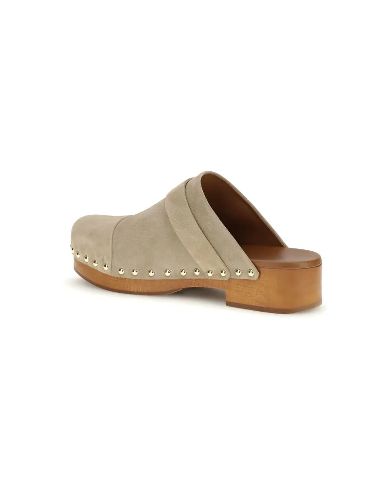 Chloé Women's Beige Calf Leather Bos Taurus Clogs Shoe Beige