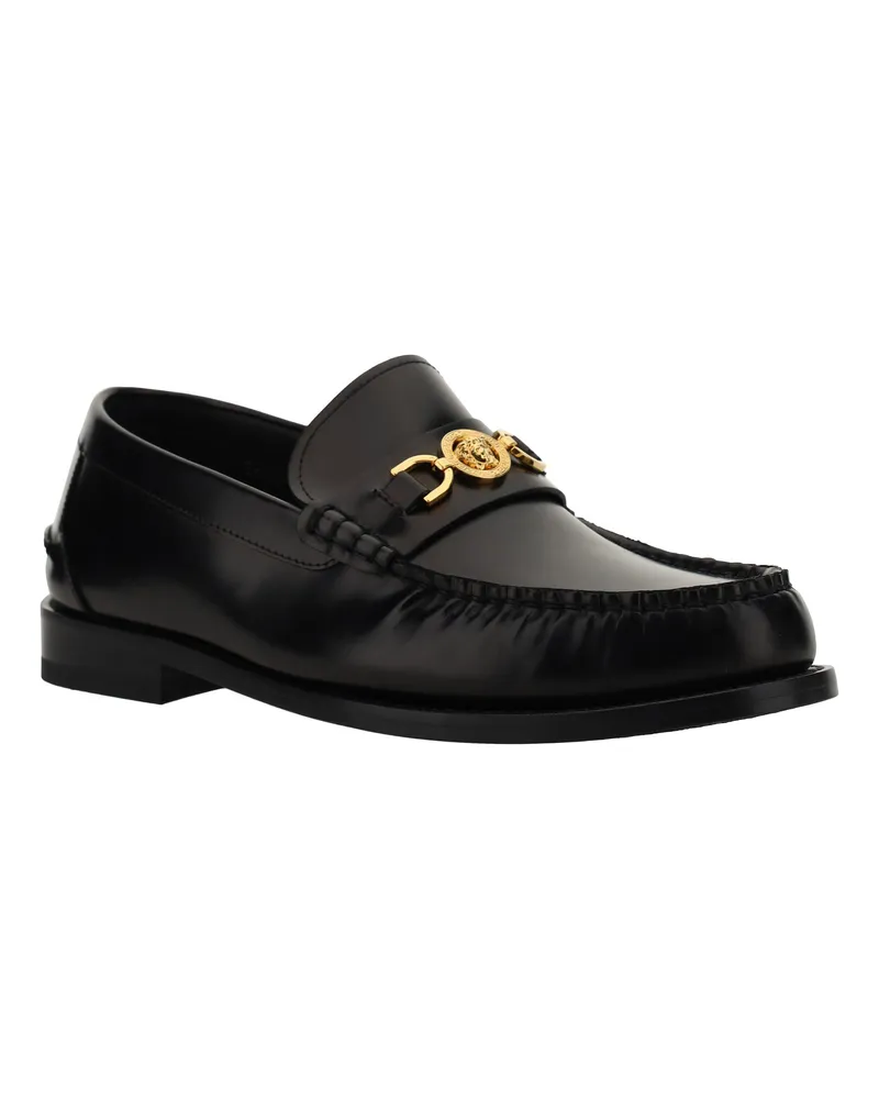 Versace Men's Leather Loafers Black- Gold Calf Bos Taurus Black